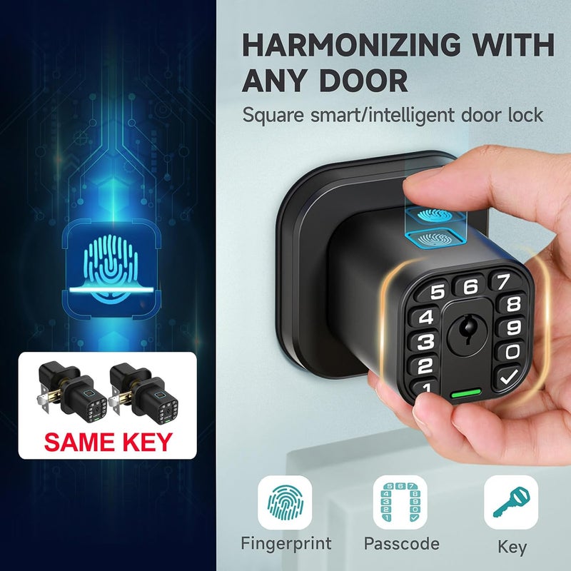 Richelock Fingerprint Door knob, Smart Biometric Door Lock with Keypad, Keyless Entry Code Door Knob, Waterproof & Weatherproof, Auto Lock,Voice Navigation, for Bedroom, Gate,Office - Image 2